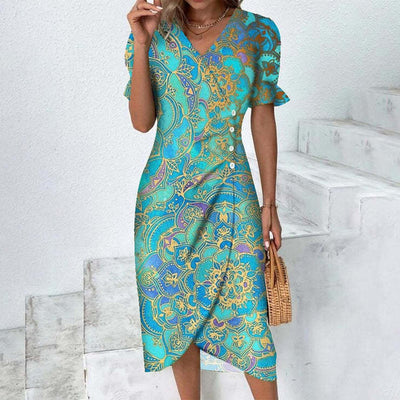 Yuna Collection – Vintage Wrap Dress with Geometric Print