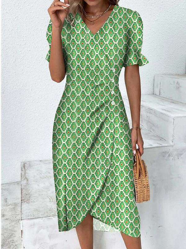 Yuna Collection – Vintage Wrap Dress with Geometric Print