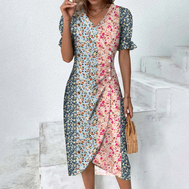 Yuna Collection – Vintage Wrap Dress with Geometric Print