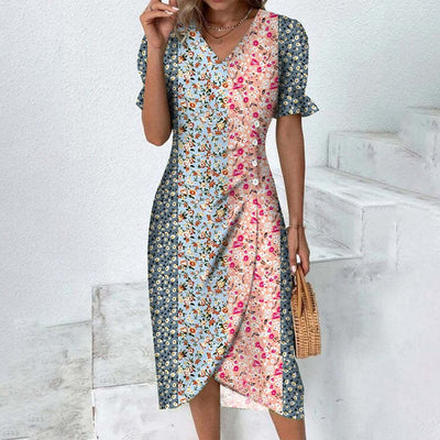 Yuna Collection – Vintage Wrap Dress with Geometric Print