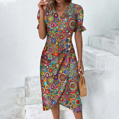 Yuna Collection – Vintage Wrap Dress with Geometric Print