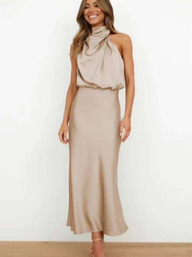 Yuna Collection | Elegant Satin Halter Dress for Evening Glamour