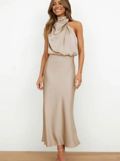 Yuna Collection | Elegant Satin Halter Dress for Evening Glamour