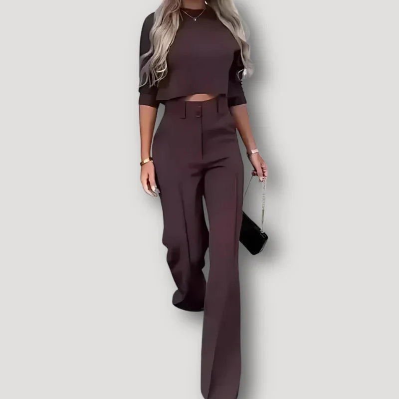 Yuna | Flowy Crop Top Flared Pants Set for Women