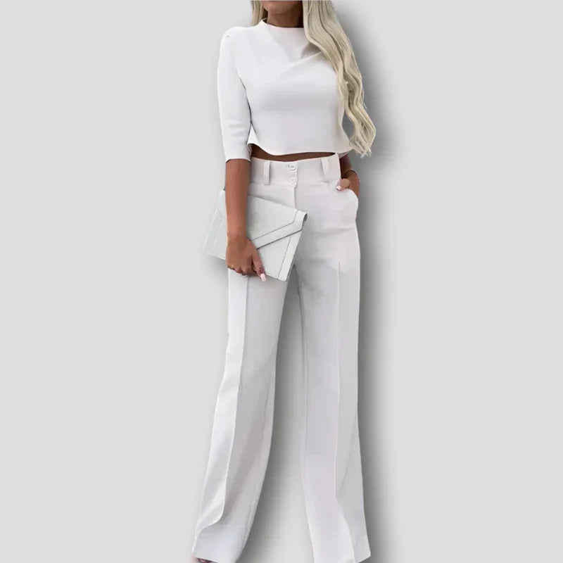 Yuna | Flowy Crop Top Flared Pants Set for Women